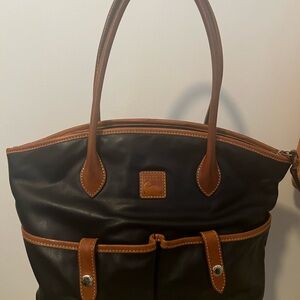 Dooney & Bourke Black Tote with Brown Leather Trim